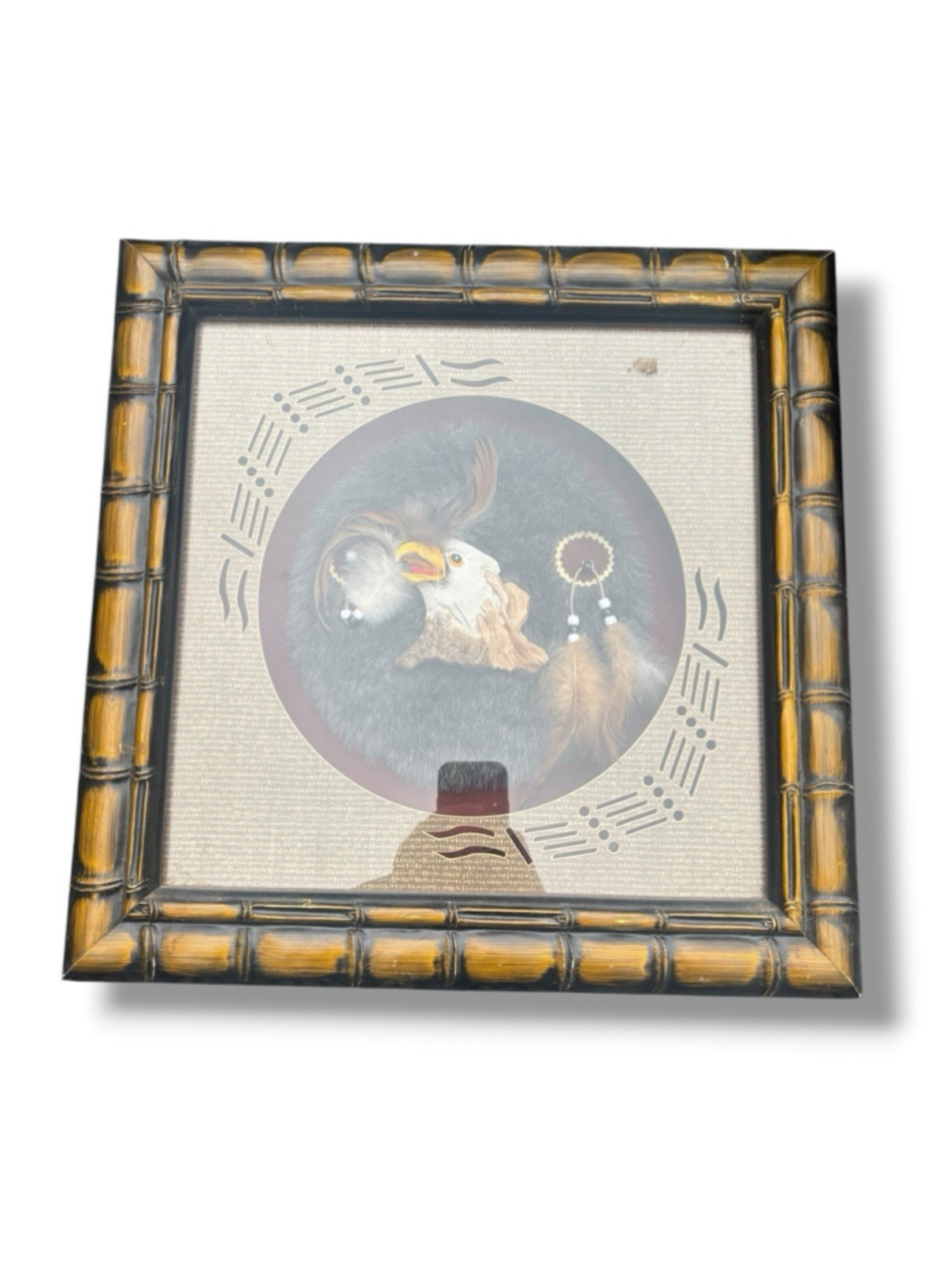 Rare Native American Indian Folk Art Couple Bald Eagle Shadowbox Wood Glass